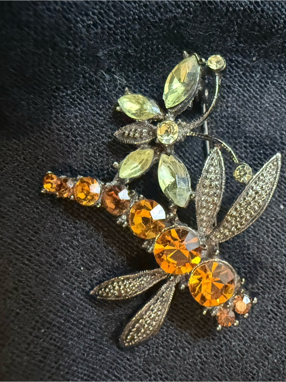Rhinestone Floral Cat Brooch